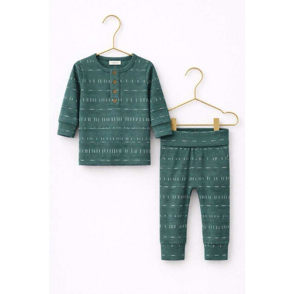 Lou Lou & Co Bamboo Baby Outfit Top Bottom Set Tyler Print 3M Seafoam Neutral